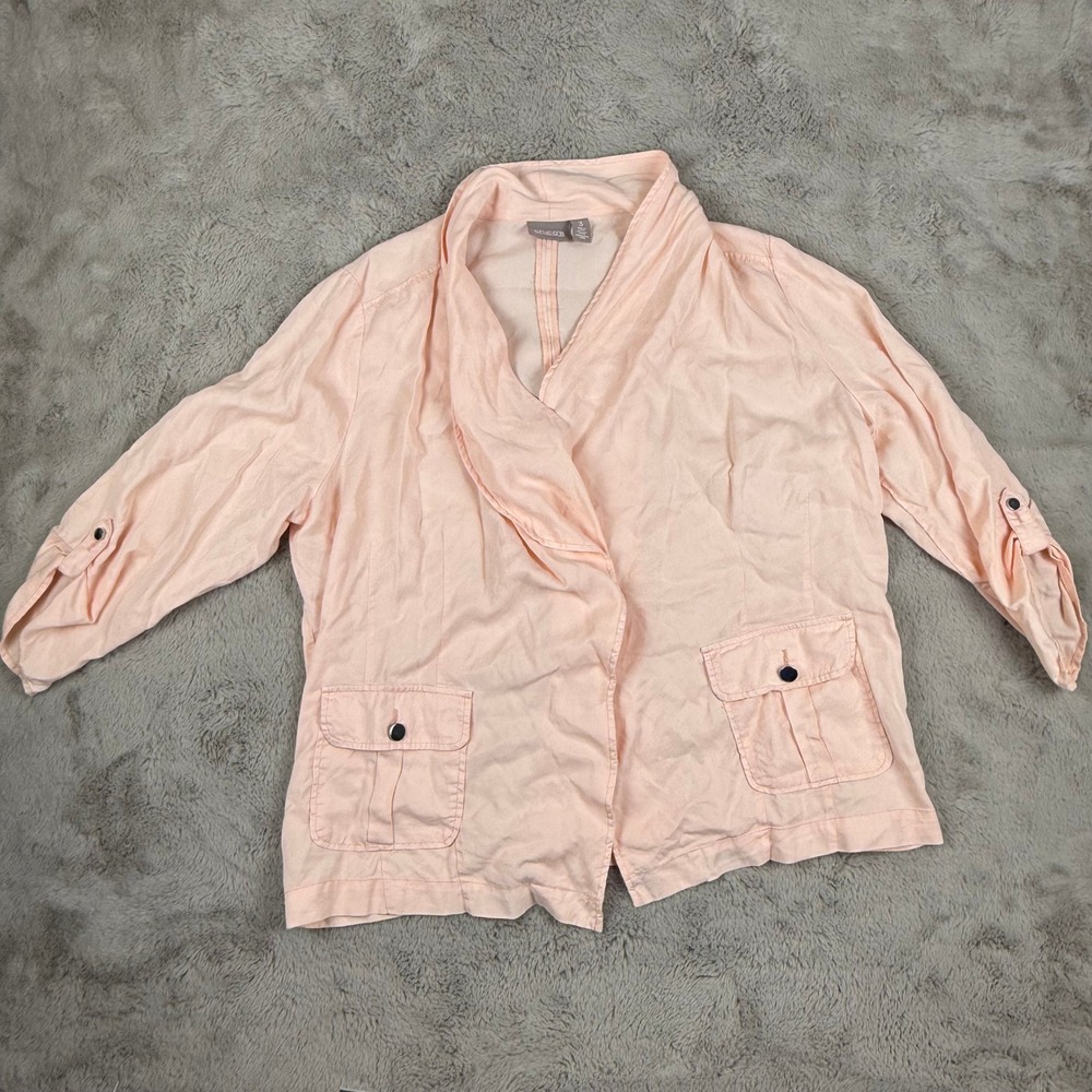 Chico's Drape Front Jacket Lightweight Button Detail Peach Size 3 XL Cottagecore